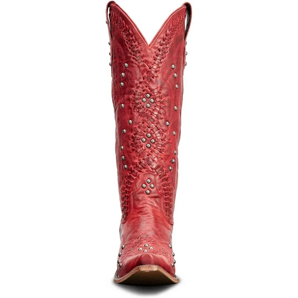 Women's Red Knee High Western Cowgirl Boots Pointed Toe Chunky Heel Pull on - Picture 7 of 7